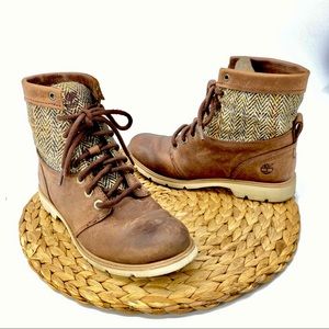TIMBERLAND BROWN LEATHER HERITAGE LACE UP HERRINGBONE COMBAT COMFORT BOOTS 7
